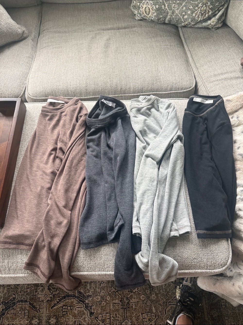 LUSH Set of Four Long Sleeve Thermal Tops - Brown, Charcoal, Heather Gray, Black